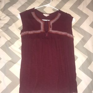 Maroon embroidered tassel blouse shirt